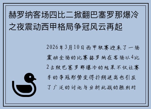 赫罗纳客场四比二掀翻巴塞罗那爆冷之夜震动西甲格局争冠风云再起