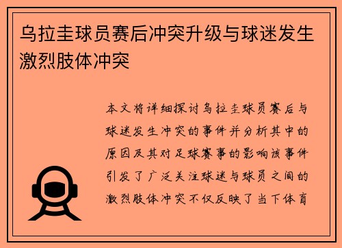 乌拉圭球员赛后冲突升级与球迷发生激烈肢体冲突 乌拉圭球员赛后冲突升级与球迷发生激烈肢体冲突